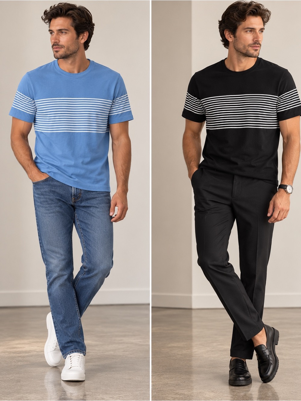 INC International Concepts Men's Striped Crewneck Tees Lot of 2 Size M